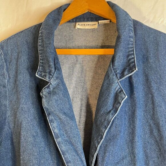 Alice Stuart Denim Blue Jean Jacket Chore Utility Vintage 100% Cotton Size Large - Picture 4 of 10